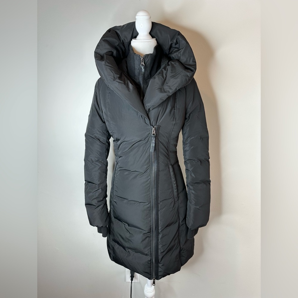 Mackage Down Puffer Jacket Leather Trim Hooded Montreal Goose Black Sz XS